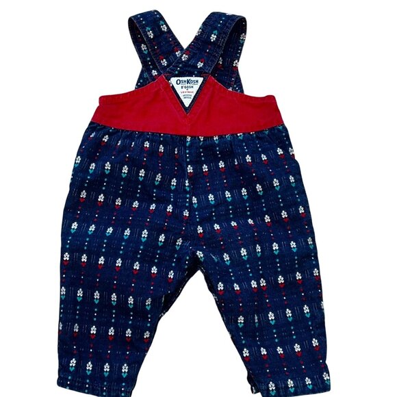 Vintage OshKosh BGosh Infant Girls Blue & Red Floral Corduroy Overalls - Picture 3 of 9